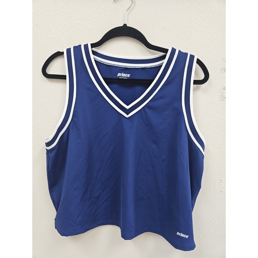 Prince Womens Fashion V-Neck Tennis Tank Shirt Top Sleeveless Navy Xl